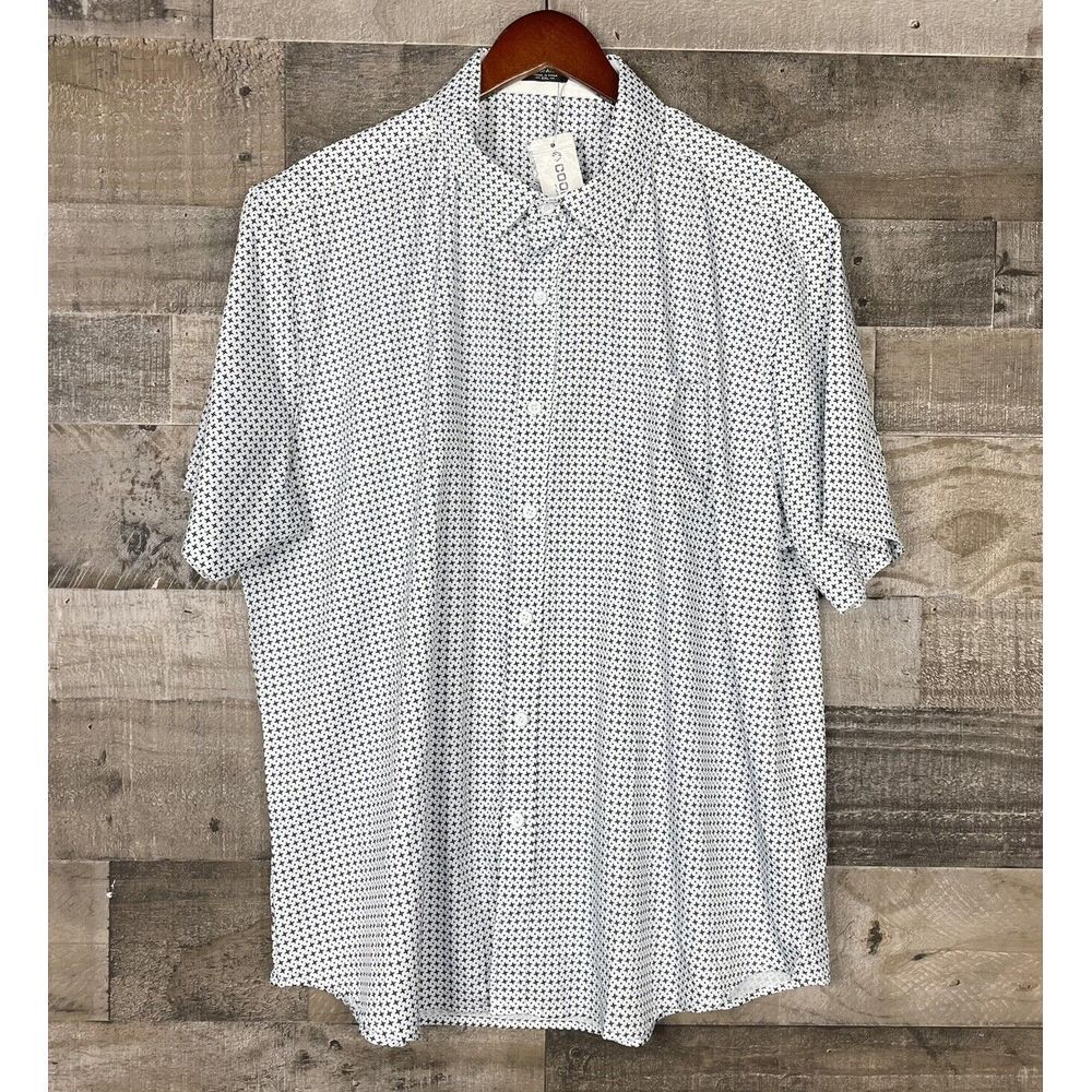Coofandy Mens Button Up Shirt Size XXL Short Sleeve White & Black‎ Pinwheel NWT